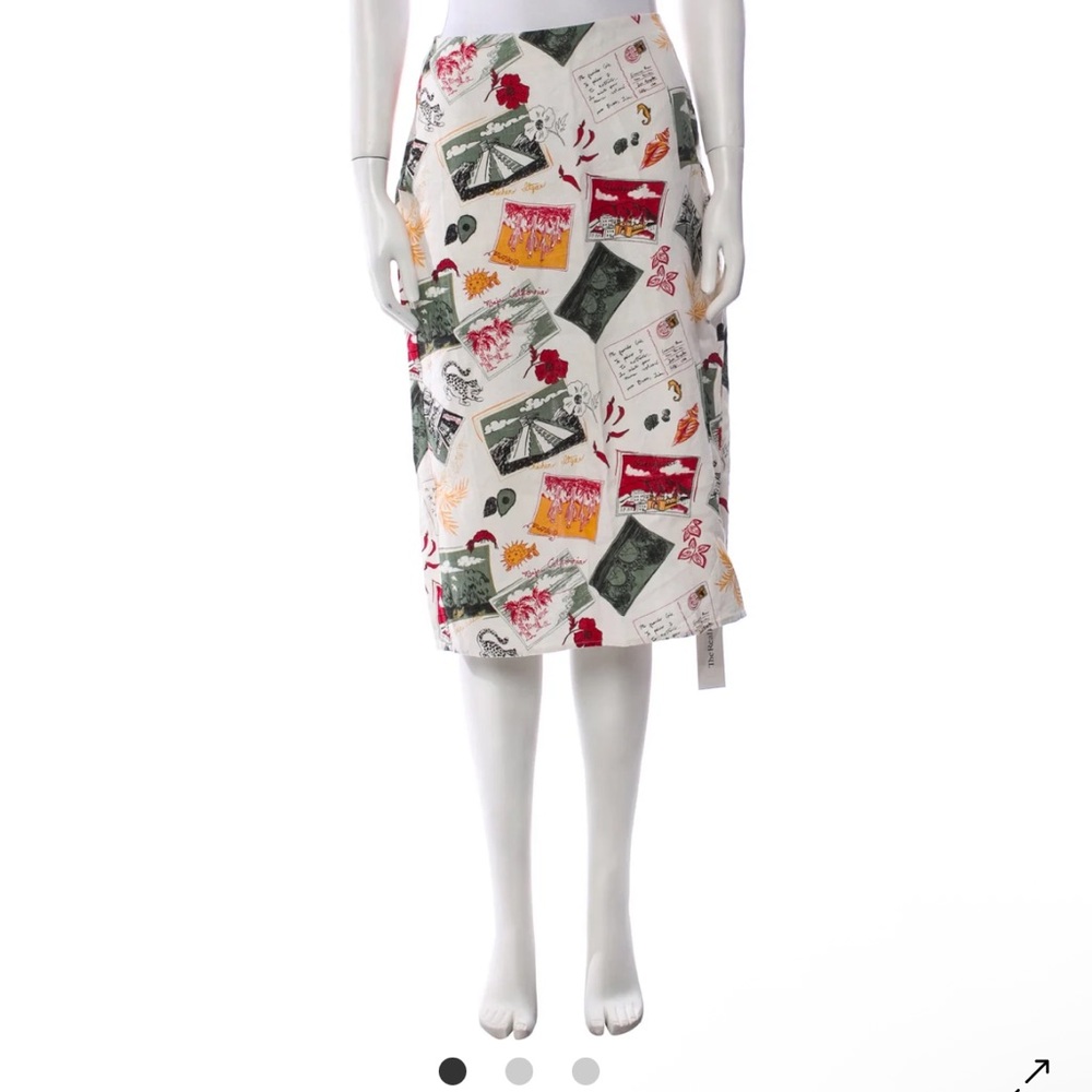 Reformation Midi Skirt in White with Green and Red Print